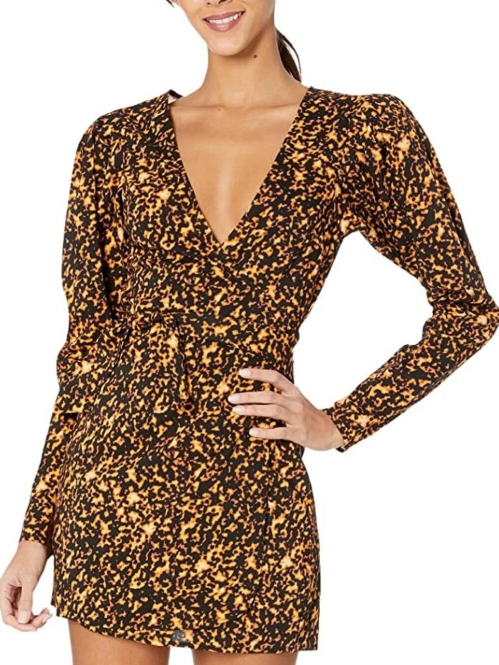 NWT We Wore What Women's Blanca Wrap Dress Long Sleeve Tortoise Shell size XL